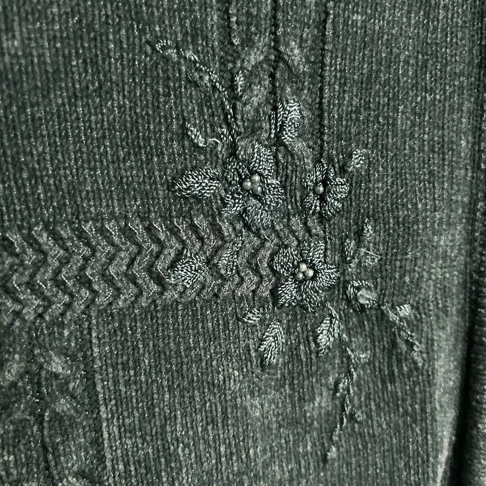 Jenny Vintage Sweater Womens L Green Floral Embroidered Cardigan‎ Cottagecore
